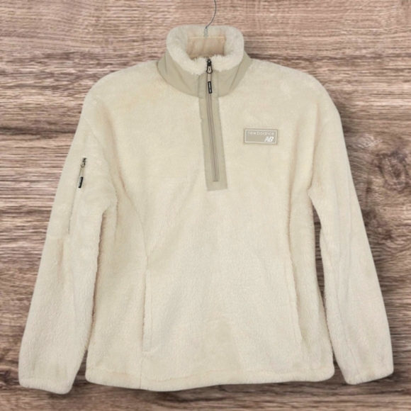 New Balance Jackets & Blazers - New Balance Cream Sherpa Fleece Pullover 1/4 Zip Cozy Jacket Size Small